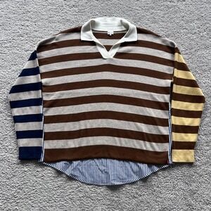 KULE The Joey Top Latte Multi Stripe Collared Rugby Polo Womens M Multicolor